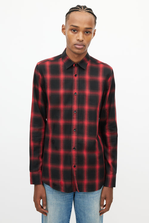 Saint Laurent Red 
Black Plaid Shirt