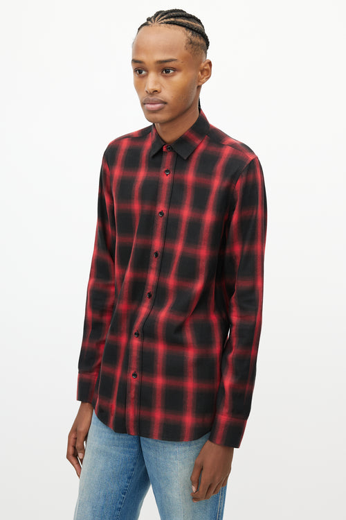 Saint Laurent Red 
Black Plaid Shirt