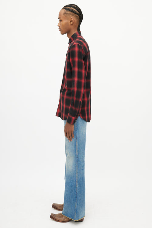 Saint Laurent Red 
Black Plaid Shirt