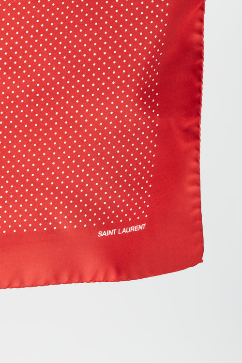 Saint Laurent Red 
Black Silk Polka Dot Scarf