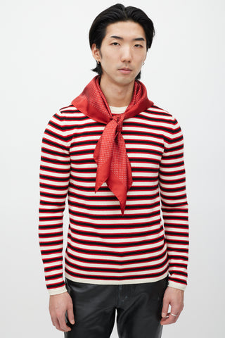 Saint Laurent Red 
Black Silk Polka Dot Scarf