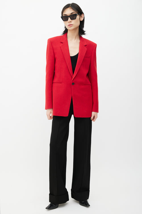 Saint Laurent Red 
Black Wool Striped Blazer