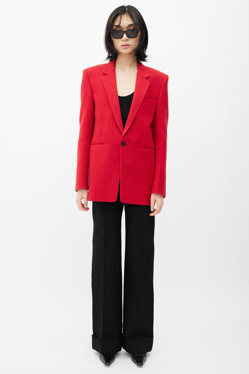 Saint Laurent Red 
Black Wool Striped Blazer