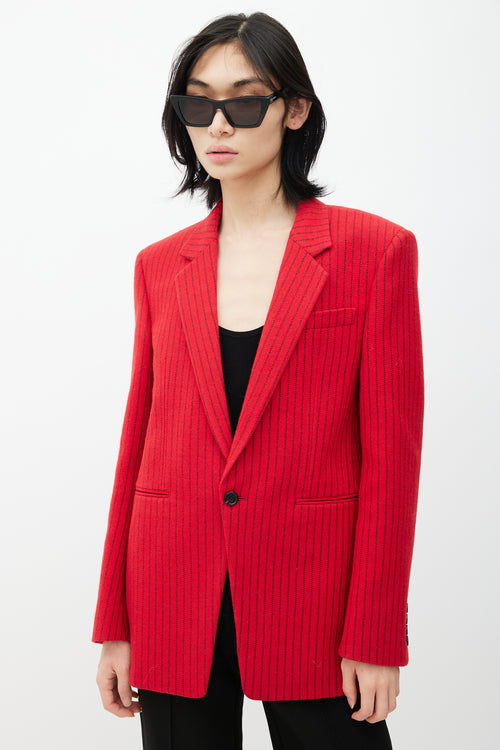 Saint Laurent Red 
Black Wool Striped Blazer