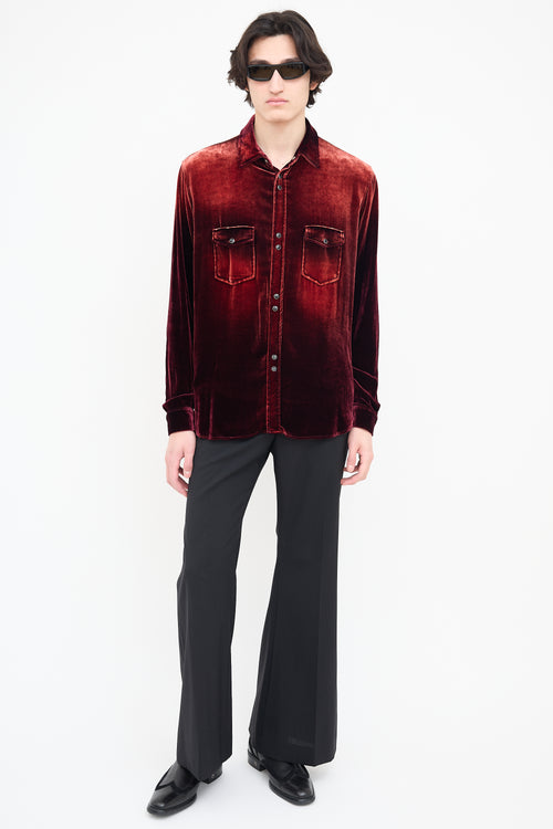 Saint Laurent Red 
Burgundy Crushed Velvet Shirt