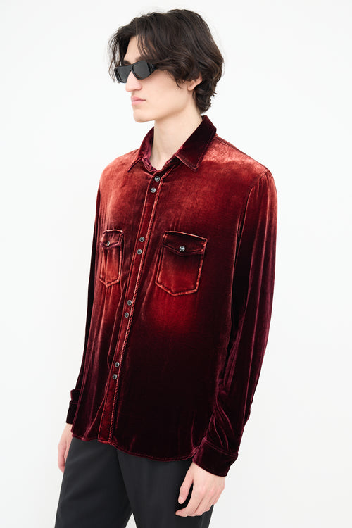 Saint Laurent Red 
Burgundy Crushed Velvet Shirt