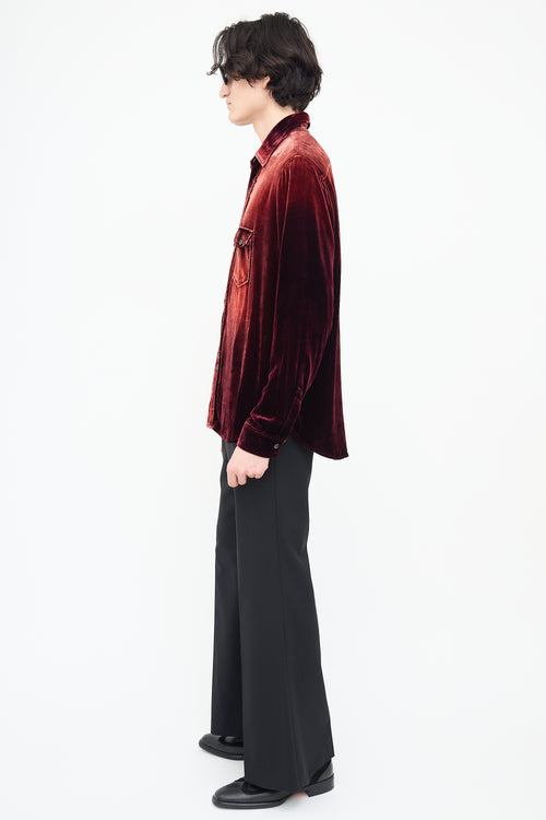 Saint Laurent Red 
Burgundy Crushed Velvet Shirt