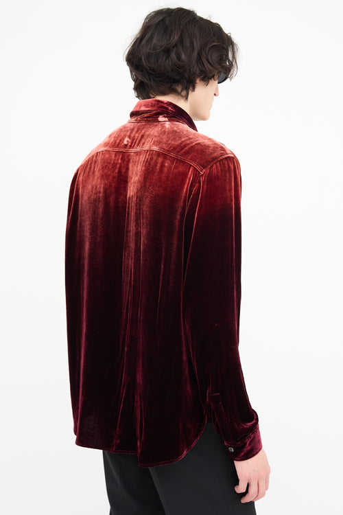 Saint Laurent Red 
Burgundy Crushed Velvet Shirt