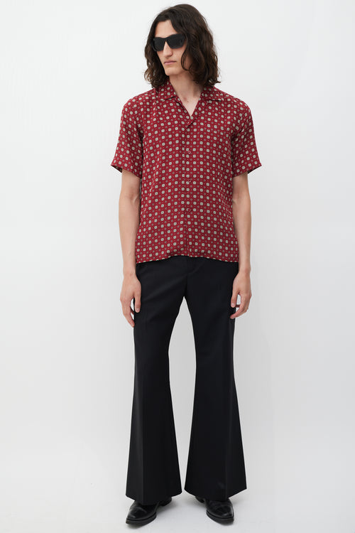 Saint Laurent Red 
Cream Silk Geometric Shirt