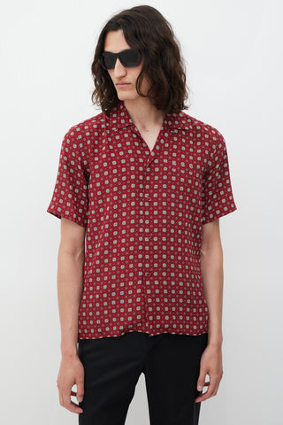 Saint Laurent Red 
Cream Silk Geometric Shirt