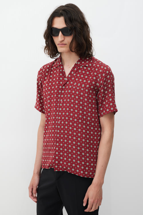 Saint Laurent Red 
Cream Silk Geometric Shirt