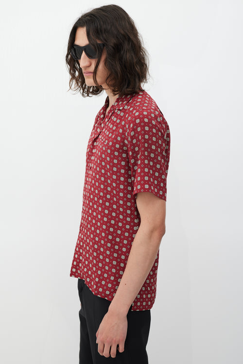 Saint Laurent Red 
Cream Silk Geometric Shirt