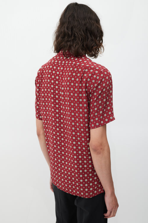 Saint Laurent Red 
Cream Silk Geometric Shirt