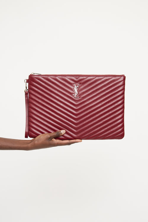 Saint Laurent Burgundy Chevron Zip Pouch