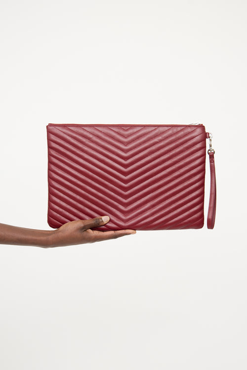 Saint Laurent Burgundy Chevron Zip Pouch