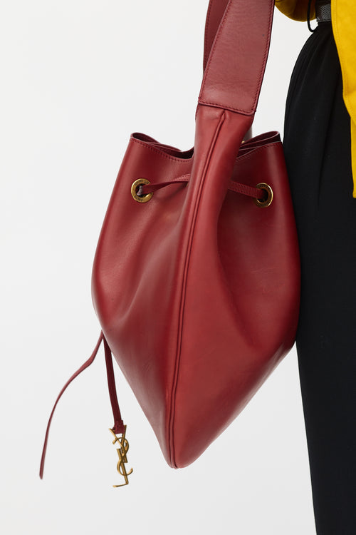 Saint Laurent Red Leather Paris VII Medium Drawstring Bag