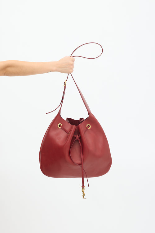 Saint Laurent Red Leather Paris VII Medium Drawstring Bag