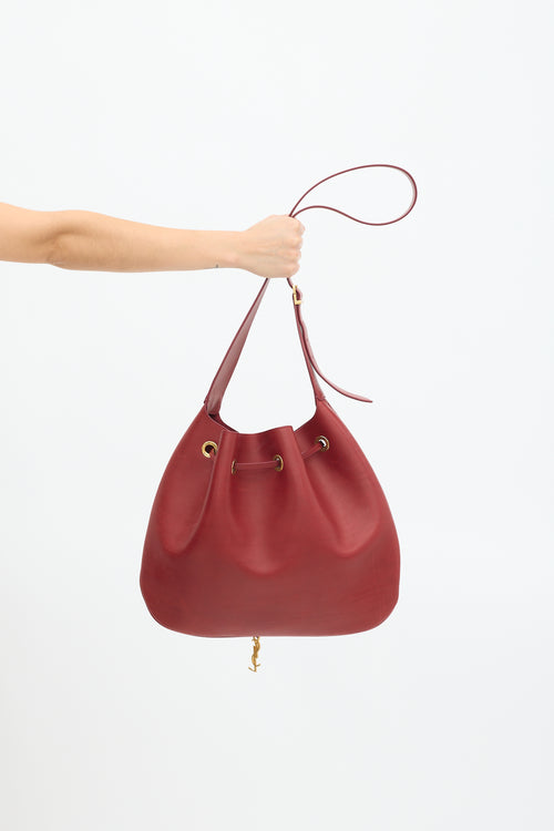 Saint Laurent Red Leather Paris VII Medium Drawstring Bag