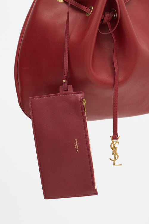 Saint Laurent Red Leather Paris VII Medium Drawstring Bag