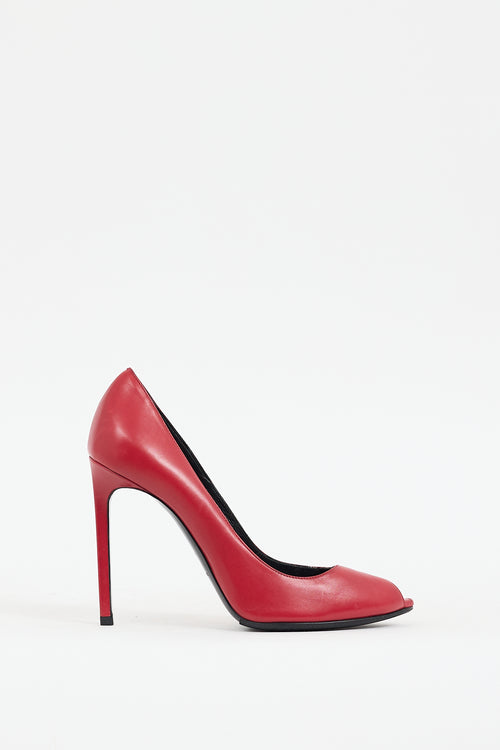 Saint Laurent Red Leather Peep Toe Pump