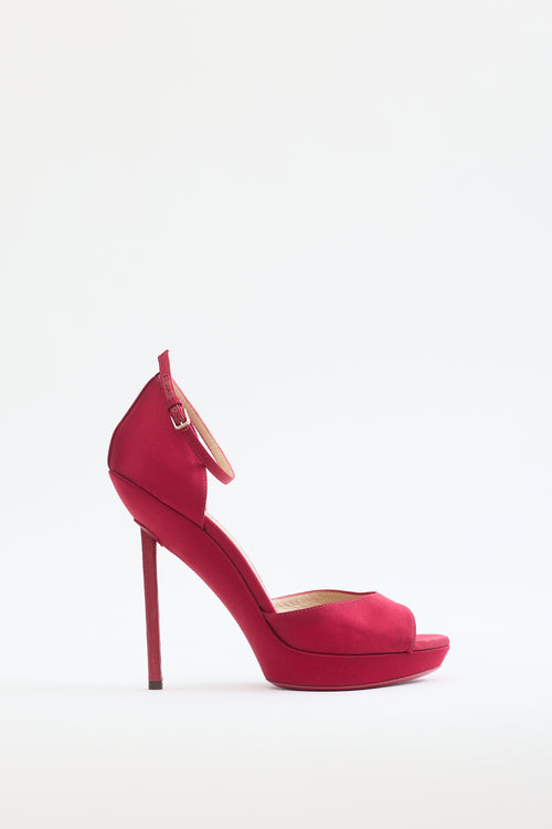 Saint Laurent Red Satin Platform Heel