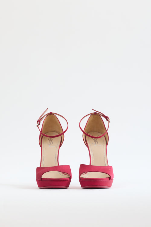 Saint Laurent Red Satin Platform Heel