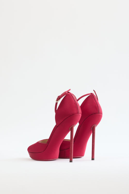 Saint Laurent Red Satin Platform Heel