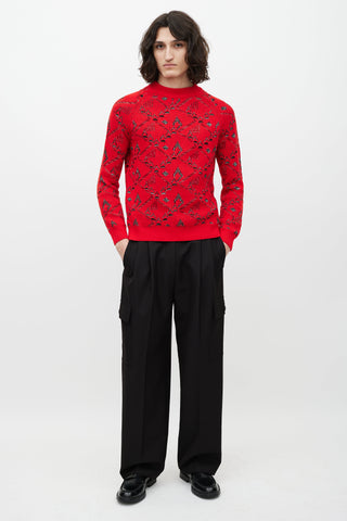 Saint Laurent Red 
Silver Wool Knit Sweater