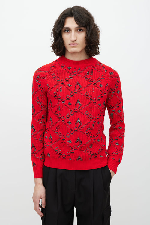 Saint Laurent Red 
Silver Wool Knit Sweater