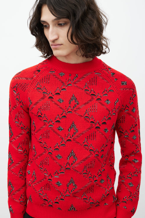 Saint Laurent Red 
Silver Wool Knit Sweater