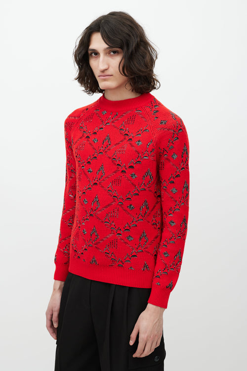 Saint Laurent Red 
Silver Wool Knit Sweater