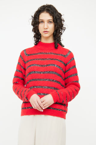 Saint Laurent Red 
Black Sequin Mohair Blend Sweater