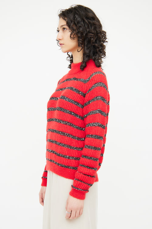 Saint Laurent Red 
Black Sequin Mohair Blend Sweater