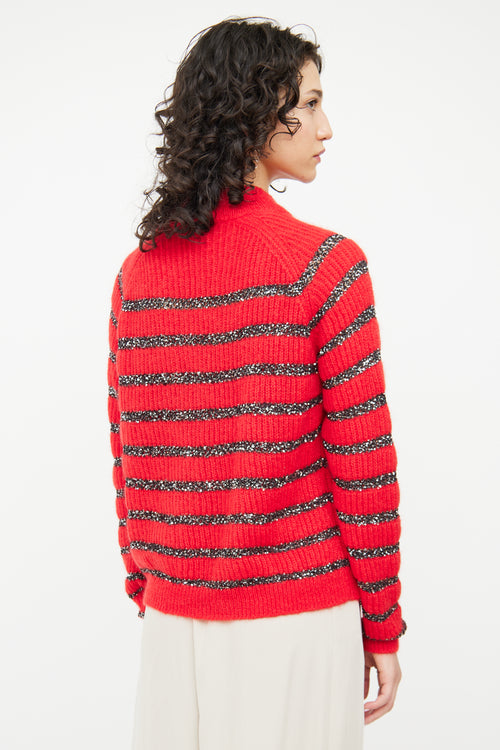 Saint Laurent Red 
Black Sequin Mohair Blend Sweater