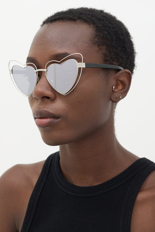 Saint Laurent Silver 
Black SL197 Heart Sunglasses