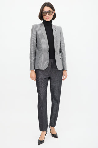 Saint Laurent Silver 
Black Striped Three Pocket Blazer