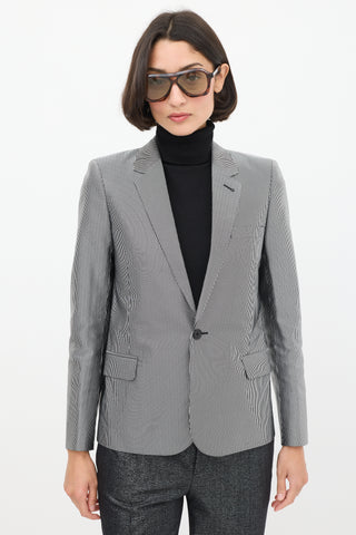 Saint Laurent Silver 
Black Striped Three Pocket Blazer