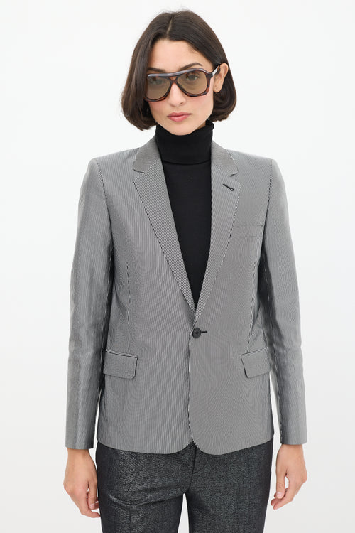 Saint Laurent Silver 
Black Striped Three Pocket Blazer