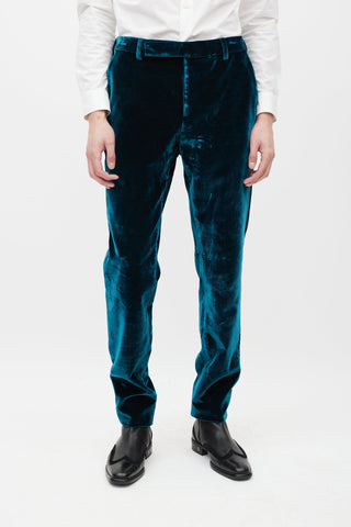 Saint Laurent Teal Velour Slim Trouser