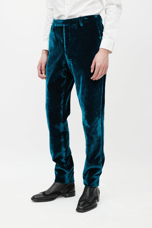 Saint Laurent Teal Velour Slim Trouser