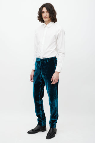 Saint Laurent Teal Velour Slim Trouser