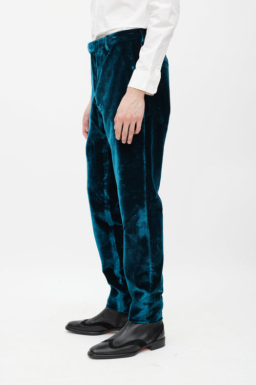 Saint Laurent Teal Velour Slim Trouser