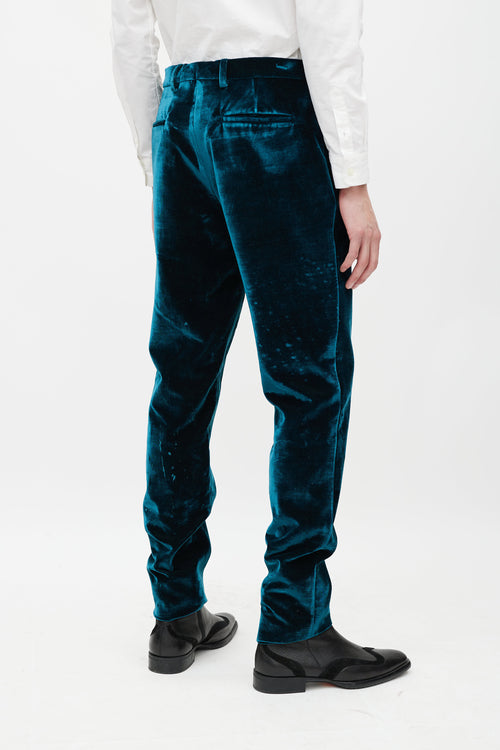 Saint Laurent Teal Velour Slim Trouser