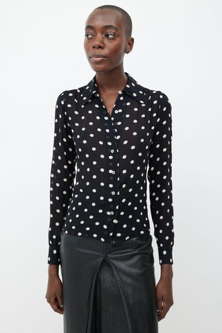 Saint Laurent Vintage Black 
Cream Dots Blouse