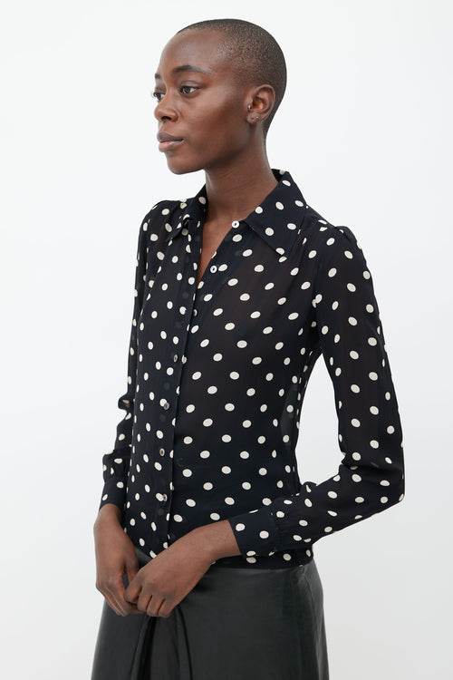 Saint Laurent Vintage Black 
Cream Dots Blouse