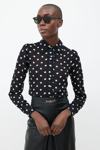 Saint Laurent Vintage Black 
Cream Dots Blouse