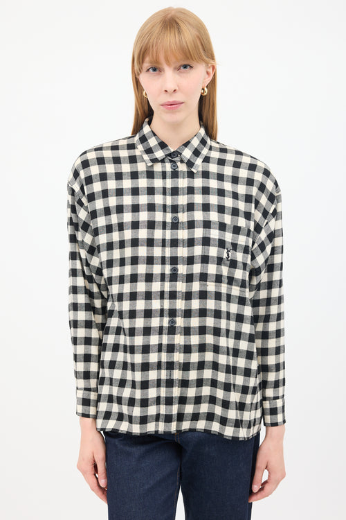 Saint Laurent Vintage Black 
White Check One Pocket Shirt