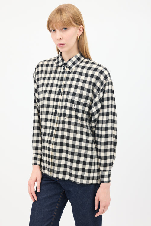 Saint Laurent Vintage Black 
White Check One Pocket Shirt