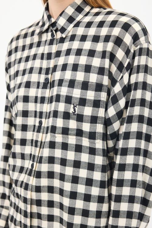 Saint Laurent Vintage Black 
White Check One Pocket Shirt