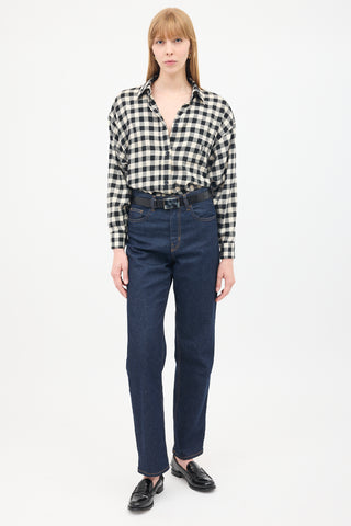 Saint Laurent Vintage Black 
White Check One Pocket Shirt